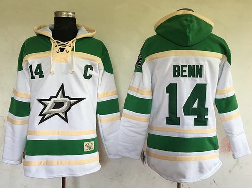Stars #14 Jamie Benn White Sawyer Hooded Sweatshirt Stitched NHL Jersey